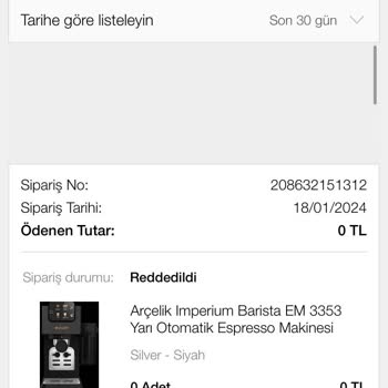 N11 İptal Edilen Kahve Makinesi