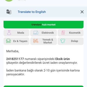 Trendyol Hızlı Market İade Talebi Reddi