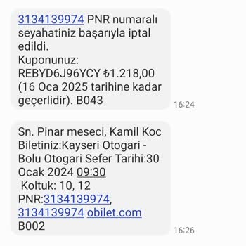 Kamil Koç Bilet Ücretinin İadesi