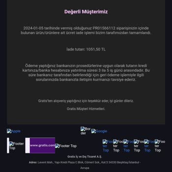 Gratis Paramı Geri Yatırmıyor