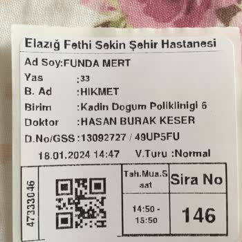 Elazığ Fethi Sekin Şehir Hastanesi Acil Servisten Yönlendirme Sonrası Doktor Muayenesi Hakkında Şikayet