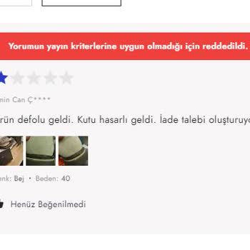 Boyner Gönderdiği Defolu Ürünü Kabul Etmiyor.