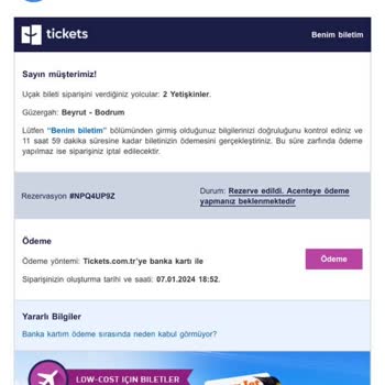 Tickets.com.tr Güven Vermeyen Bilet Hizmeti