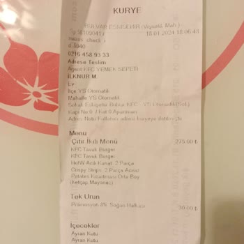 KFC Eksik Ürün Geldi.