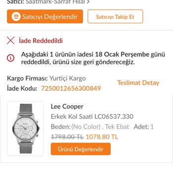 Trendyol Kusurlu Saat İncelemede Reddedildi