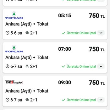 Topçam Turizm Ankara Tokat Arası Otobüs Biletlerinde Fahiş Fiyat Var