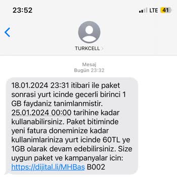 Turkcell Kota Bilgisi Vermeden Paket Tanımlıyor