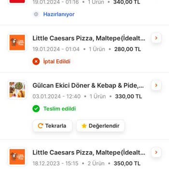Migros Yemek Little Caesars Pizza Maltepe Oluşturduğum Siparişler İptal Ediliyor