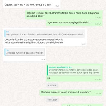 Esuvent Endüstriyel Tarım Sipariş Ödemesi Sonrası Ürün Gönderimi Yapılmaması Şikayeti