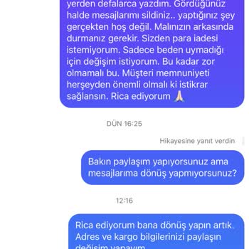 Selma Özdemir (Instagram: selmaozdemirdesign) Değişim Sorunu Ve İlgisiz Müşteri Hizmetleri