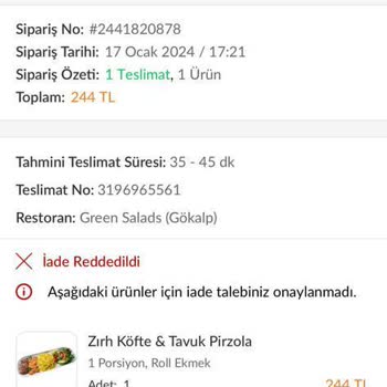 Trendyol Yemek Sipariş Teslimat Ve İade İşlemleriyle İlgili Yaşanan Sorun
