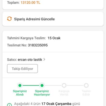 Ercan Oto Lastik (Ankara) Kışlık L***** Siparişimde Yaşanan Mağduriyet