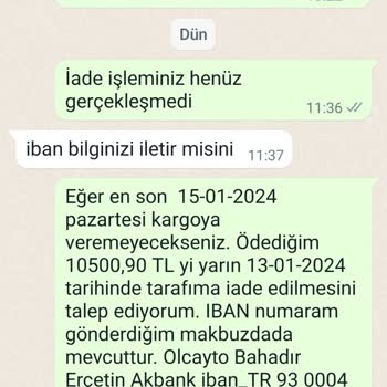 Arya Gross Siparişi Göndermiyorlar Parayı İade Etmiyorlar.