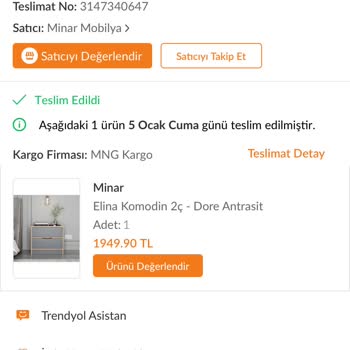 Minar Mobilya Bilgim Dahilinde Olmadan İade Edilen Trendyol Kargosu