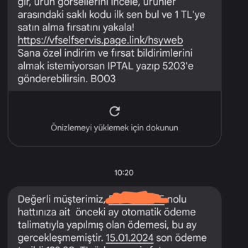Vodafone Otomatik Ödeme Talimatı Sonucu Faturamı Göndermedi