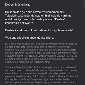 Watsons Müşteri Hizmetlerine Ulaşamıyorum