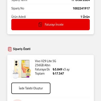Vodafone Faturaya Ek Aldığım Cihaz Eksik Geldi
