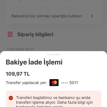 Yemeksepeti Cüzdan İade Talebi