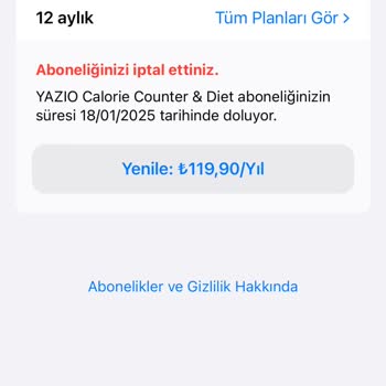 YAZIO Uygulaması Üyelik İptali Talep Ediyorum