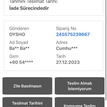 Oysho Giyim Teslim Edilmeyen Ürün