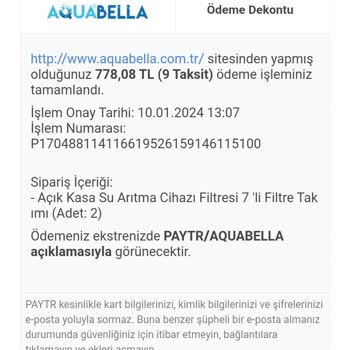 Aqua Bella Su Aritma Cihazlari Görselden Farklı Filtre Gönderimi