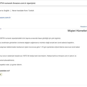 Amazon.com.tr Hasarlı Ürünü Değiştirmiyor.