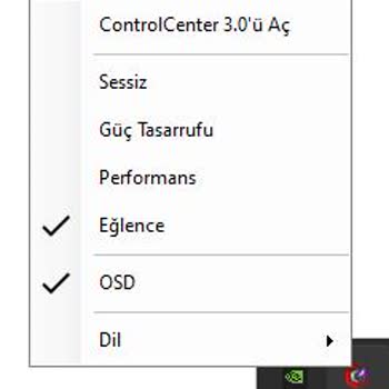 Monster Notebook Control Centerda Güç Seçenekleri Değişmiyor