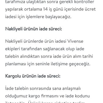 Vivense İade Prosedürü Problemi