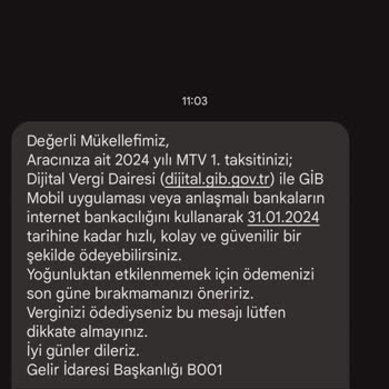 Gelir İdaresi Başkanlığı Gıb Araba Taksit Mesajı