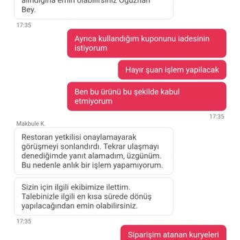 Yemeksepeti Teyitli Eksik Ürüne İade Yapmıyor.