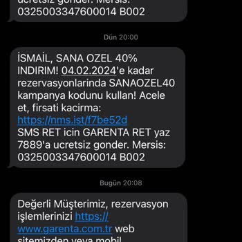 Garenta İndirim Mesajı Kodu