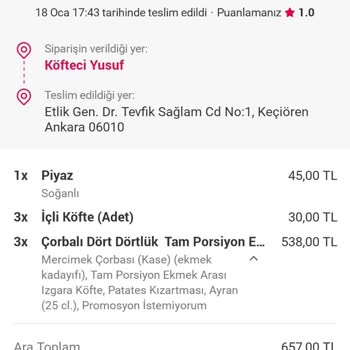 Köfteci Yusuf'ta 3 Çorba, 3 Patates Kızartması 650 TL