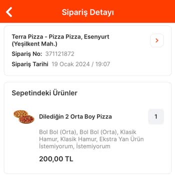 Terra Pizza (Yeşilkent) Teslimat Süresi Ve Yanlış Ürün Gönderimi