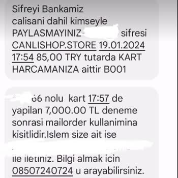İş Bankası Kartımdan Tarafıma Ait Olmayan Mail Order Harcaması