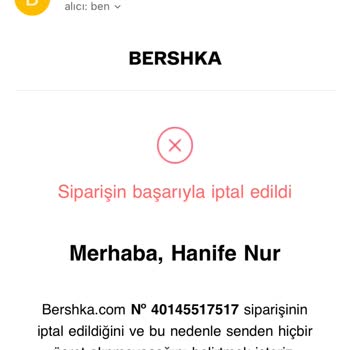 Bershka Sipariş İptal Şikayeti
