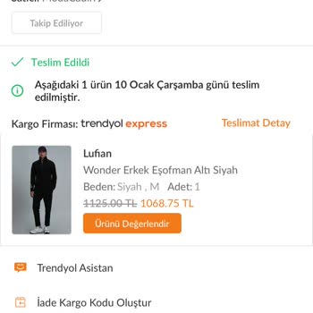 Trendyol Lufian Yanlış Ürün İadesi Alıp Ürünümü Göndermedi