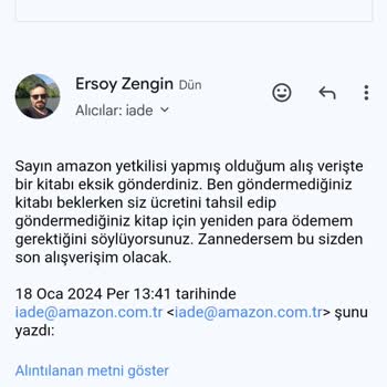 Amazon Eksik Ürün Gönderiyor. Ürün Ya Da Para İadesi Yok...