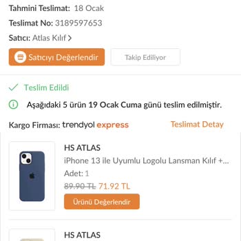Trendyol Atlas Kılıf Eksik Ürün Gelen Üründe Uyumsuz