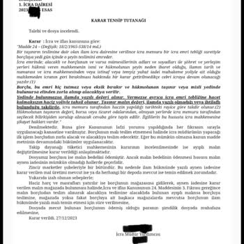 Teknosa THH Kararı Ve İcra Kararını Yerine Getirmiyor