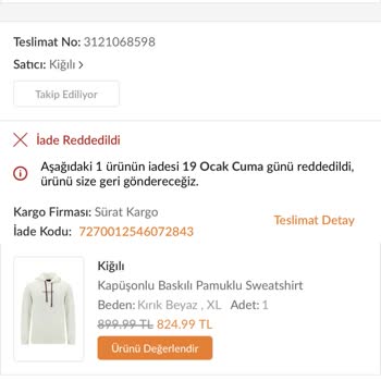 Kiğılı Hatalı Ürün İadesi Yapmıyor
