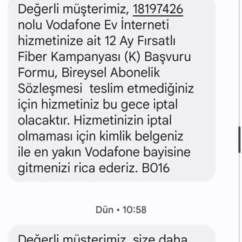 Vodafone Net Evrak Eksikliğinden Dolayı Hizmet İptali