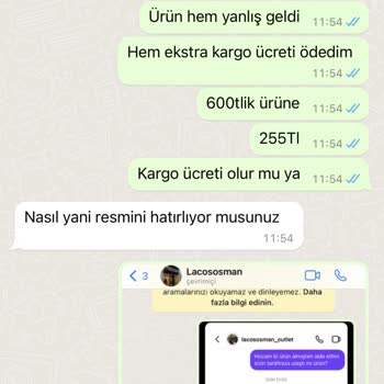 Lacossosman55 (Instagram) 255 TL'lik Kargo Ücreti Ve Yanlış Ürün