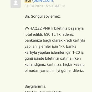 Obilet İptal Edilen Bilet İadesinin Yapılmaması Şikayeti