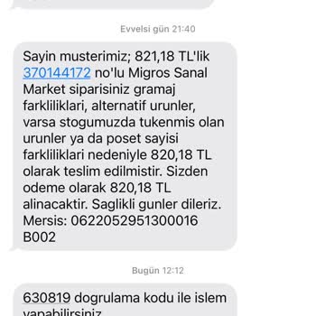 Migros Geç Ve Eksik Gelen Siparişin Parası Tam Alınıyor.