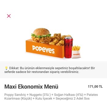 Turgut Özal Bulvarı Popeyes'ten Şikayetçiyim