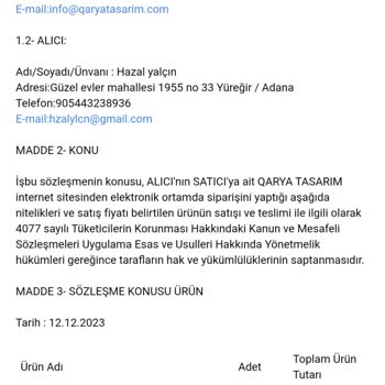 Qarya Tasarım Sipariş Elime Ulaşmadı