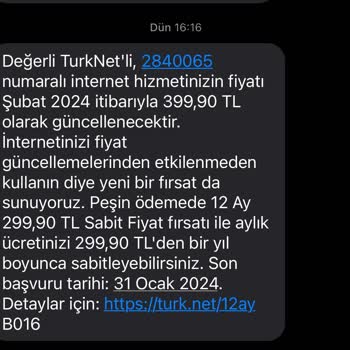 TurkNet Fahiş Abonelik Zammı