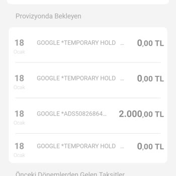 Google Kredi Kartımdan İzinsiz Harcama Yapması