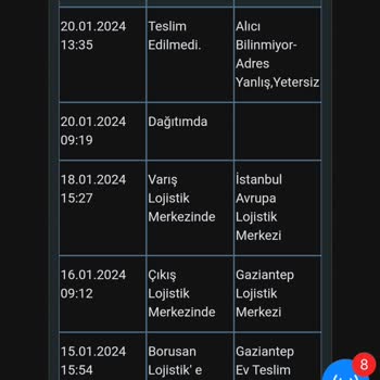 Borusan Lojistik Ürün Teslim Edilmedi