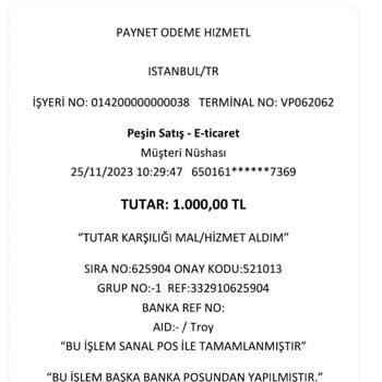 Yapı Kredi Bankası Paynet Ödeme Hizmetleri Adına 1000 TL Para Kesilmiş